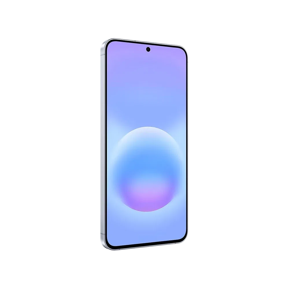Samsung Galaxy A57 5G buz mavisi akıllı telefon, ince çerçeveli ön ekran ve ortalanmış ön kamera detayıyla