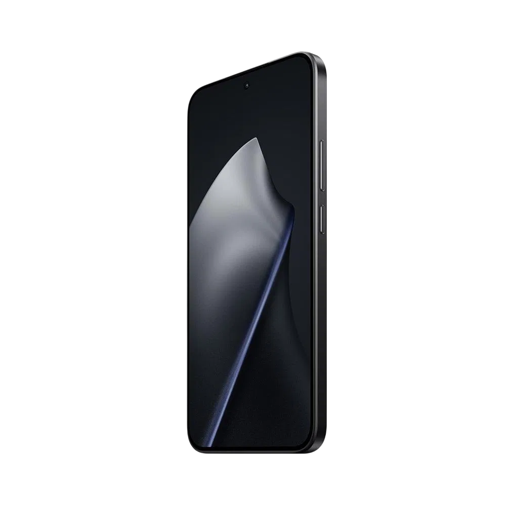 Xiaomi 15T siyah akıllı telefon, ince çerçeveli ekran ve yandan görünen güç ile ses tuşlarıyla önden görünüm