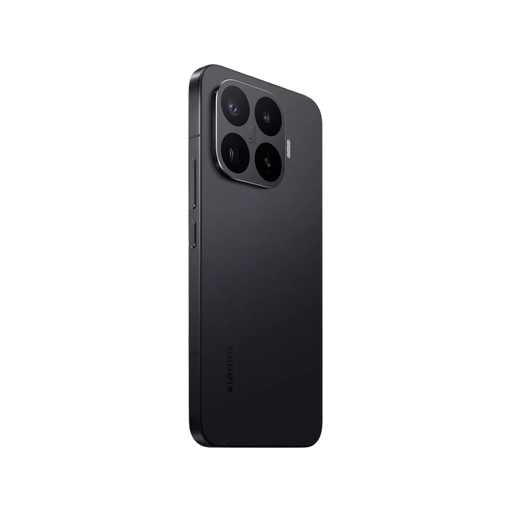 Siyah Xiaomi 17T Pro akıllı telefonun arka yüzeyi, büyük çoklu kamera modülü ve düz kenarlı tasarımı