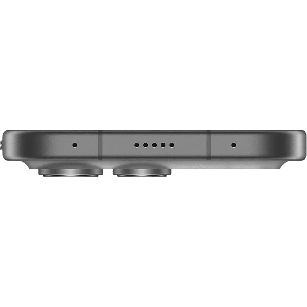 Siyah Honor 600 Pro akıllı telefonun üst kenar detayı ve çıkıntılı arka kamera modülü görünümü