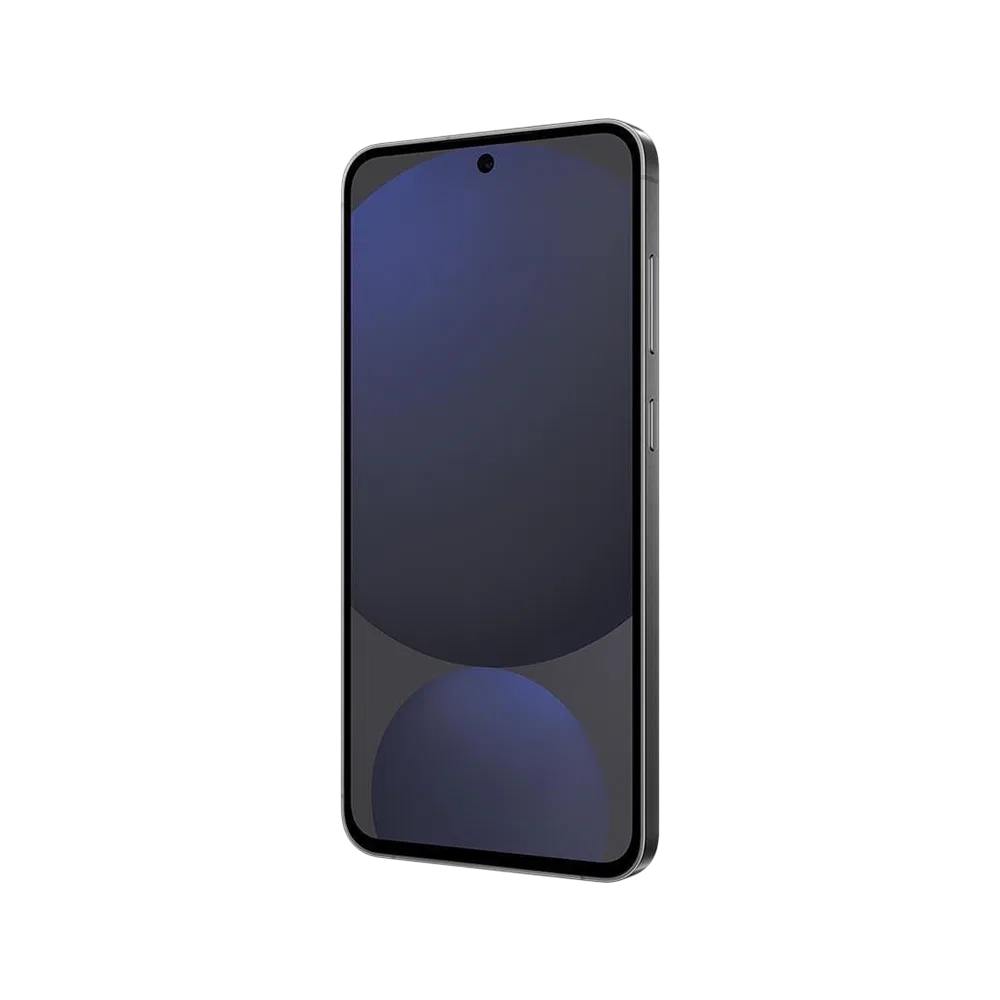 Samsung Galaxy S24 FE siyah akıllı telefon, ince çerçeveli ekran ve delikli ön kamera tasarımıyla önden görünüm