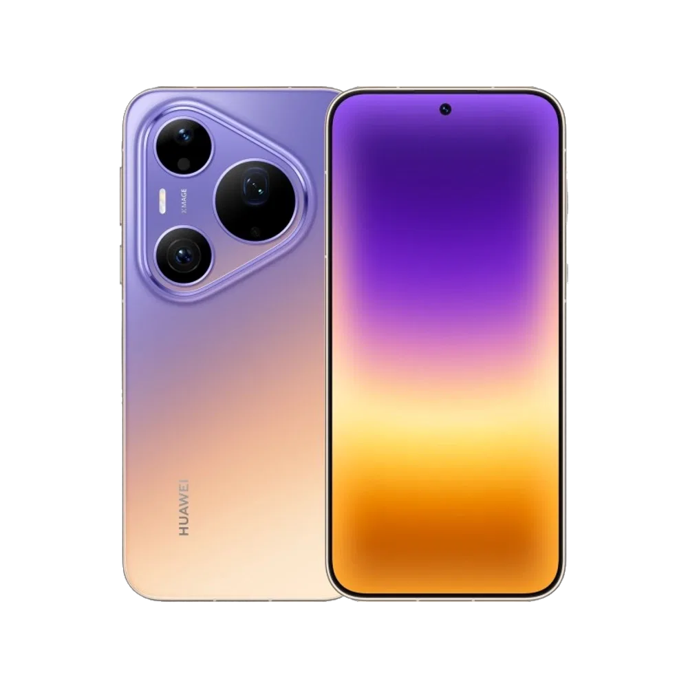 Huawei Pura 90s Pro Max mor akıllı telefonun ön ve arka yüz görünümü, üçlü kamera tasarımı