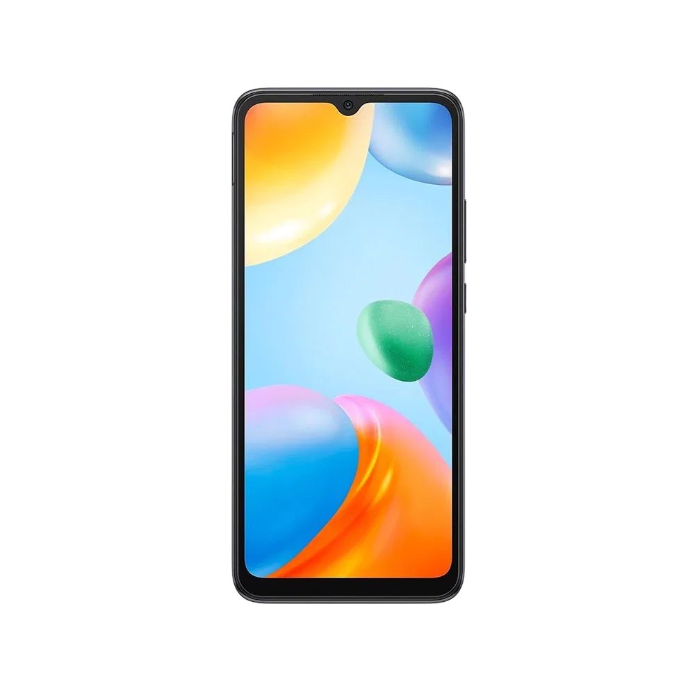 Xiaomi Redmi 10C siyah akıllı telefon, ön yüz ekranı ve damla çentikli kamera tasarımıyla görünüm