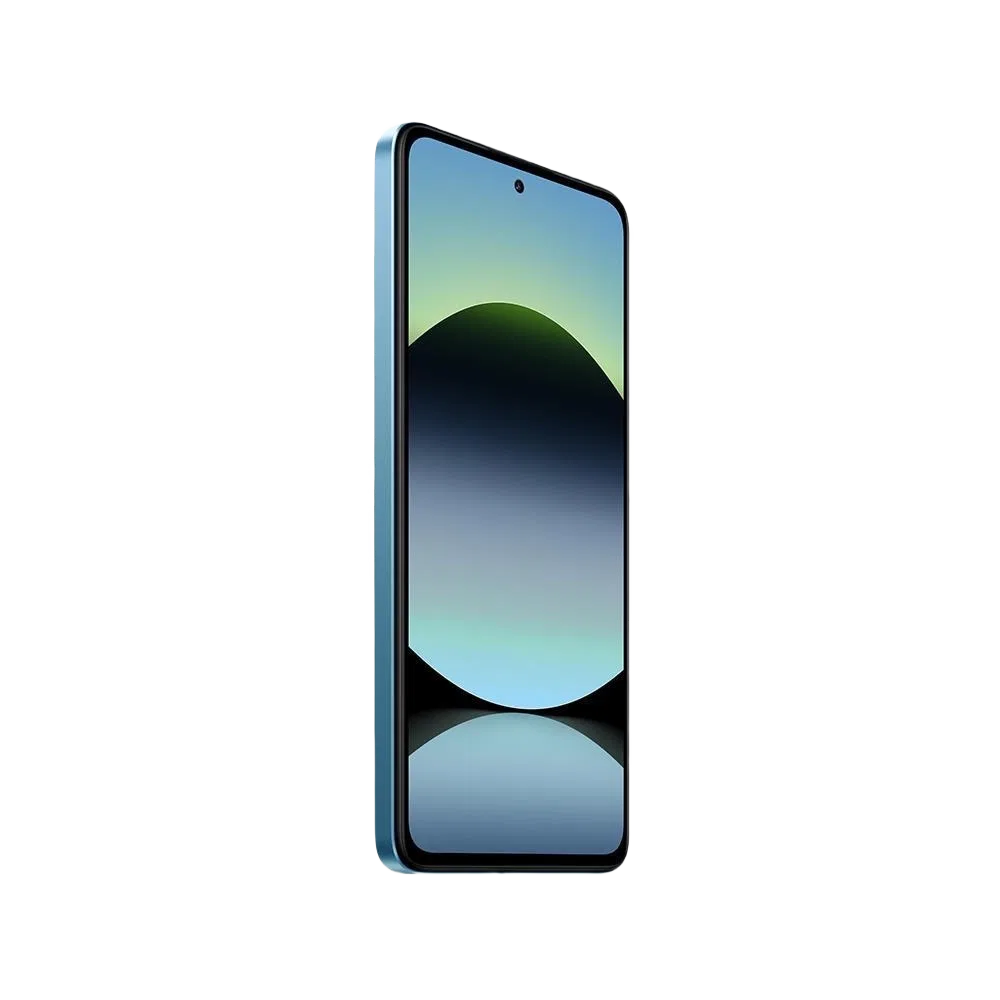 Mavi Xiaomi Redmi Note 14 akıllı telefon, ince çerçeveli ekran ve ön kamera deliğiyle önden görünüm