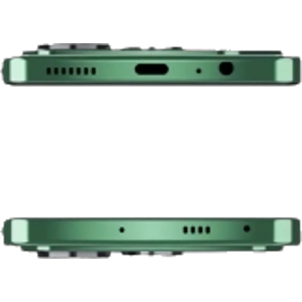Tecno Pova 6 Pro yeşil akıllı telefonun üst tasarımı, ses girişi ve hoparlör detayları görünüyor