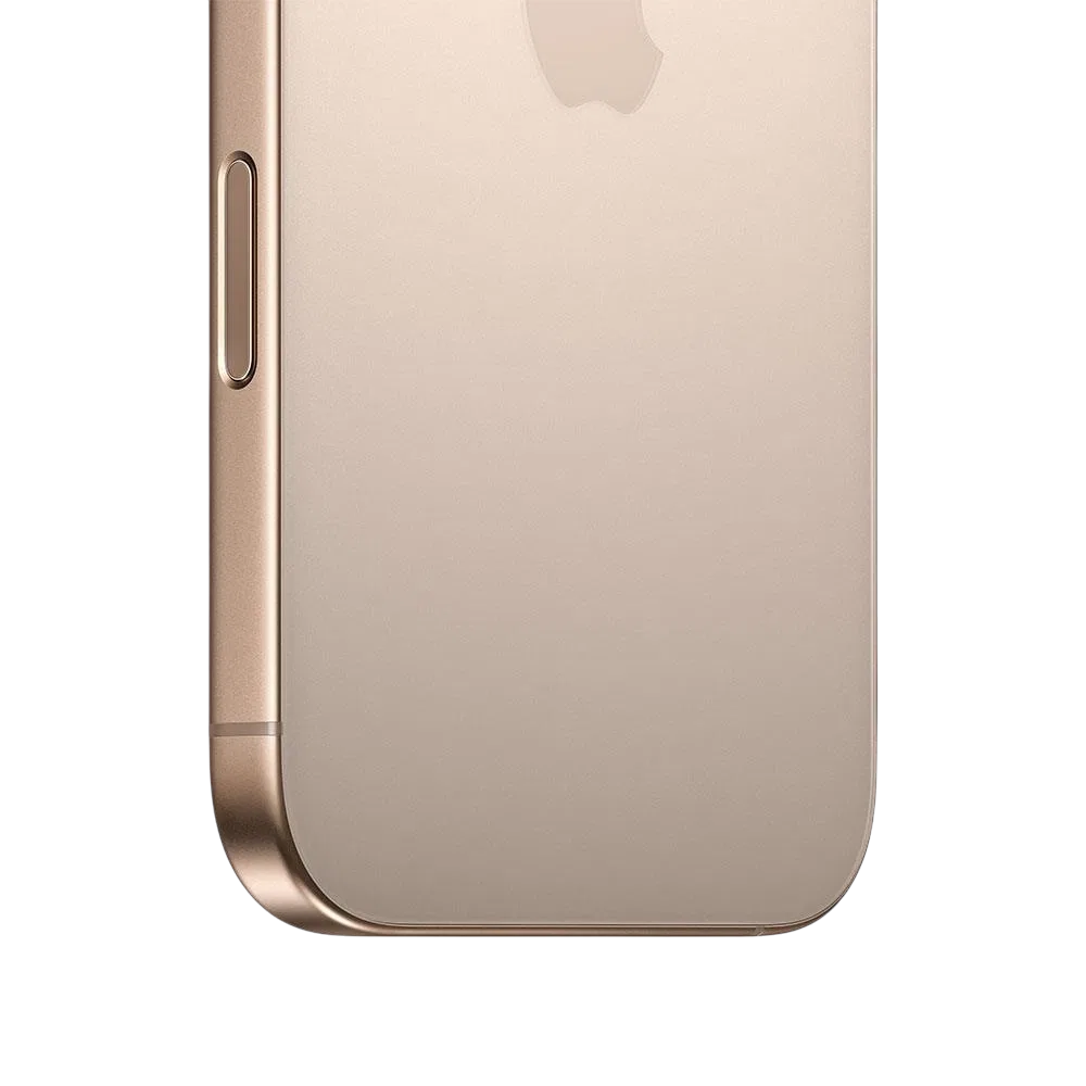 Apple iPhone 16 Pro Çöl Titanyum akıllı telefonun arka yüzey ve yan çerçeve detay yakın planı