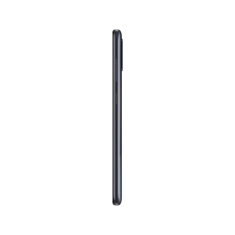 Samsung Galaxy A31 siyah akıllı telefonun yandan görünümü, ince gövde ve yan tuş detayları