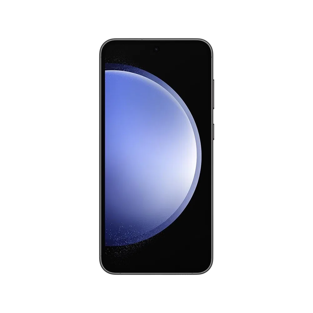 Siyah Samsung Galaxy S23 Plus akıllı telefonun önden görünümü, ince çerçeveli ekran tasarımı