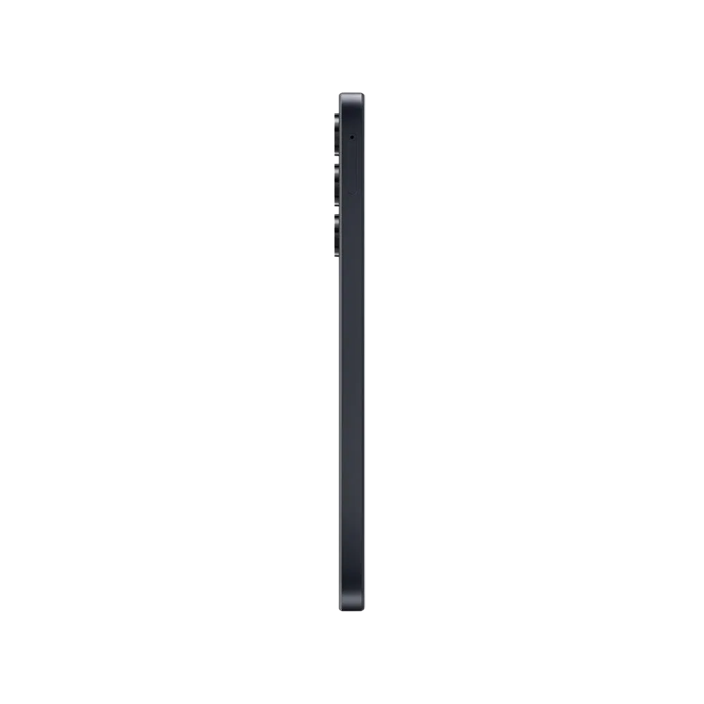 Siyah Samsung Galaxy A16 5G akıllı telefonun yan profili, ince gövde ve kamera çıkıntısı detaylı görünüm
