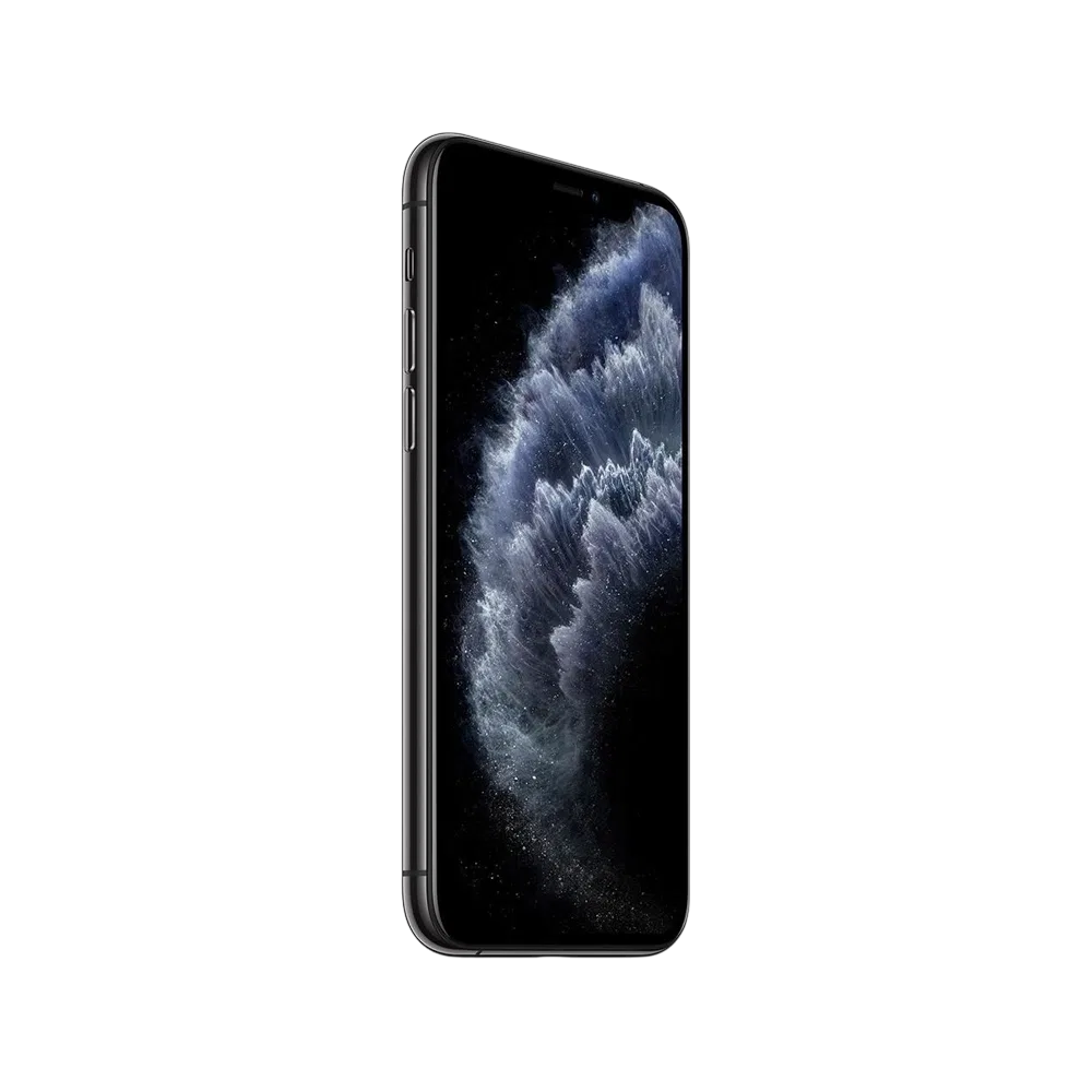 Apple iPhone 11 Pro siyah akıllı telefon, yan açıdan ön yüz ekranı ve çerçevesiyle görünüyor