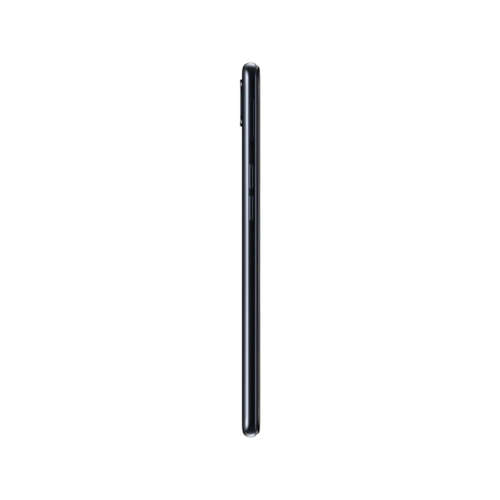 Siyah Samsung Galaxy A10s akıllı telefonun yandan görünümü, ince gövde ve yan tuş detayları