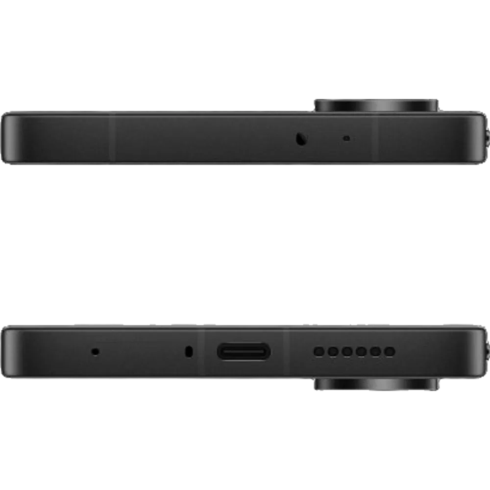 Xiaomi Poco X8 Pro Iron Man siyah telefonun üst ve alt kenarları, USB-C bağlantı noktası ve hoparlör delikleri