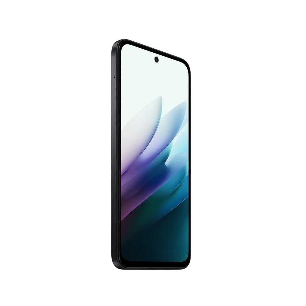 Xiaomi Redmi 15 siyah akıllı telefon, ince çerçeveli ekran ve ön kamera deliğiyle önden görünüm