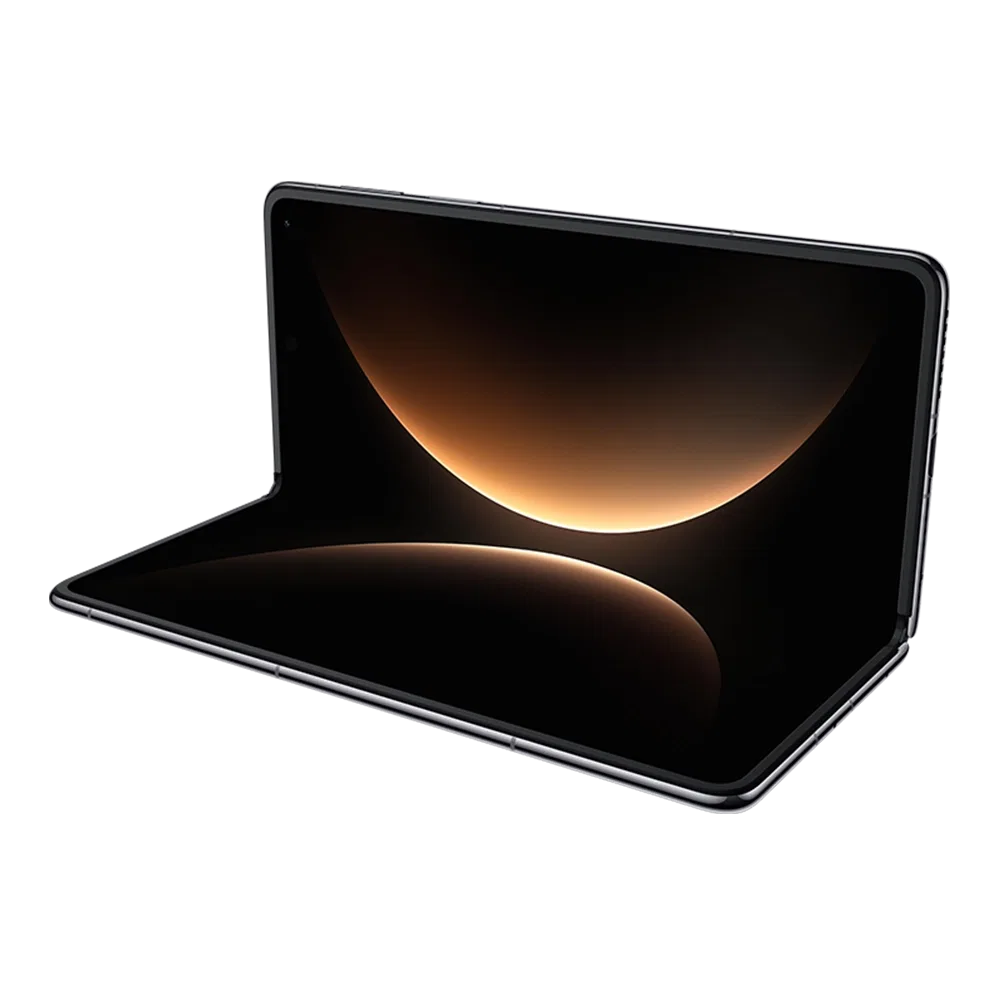 Huawei Mate X7 siyah katlanabilir akıllı telefon, açık ekranlı yatay kullanım ve ince çerçeveli tasarım