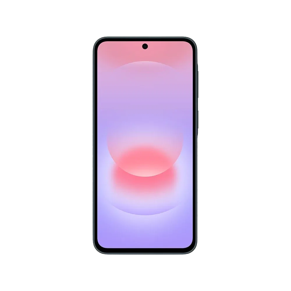 Samsung Galaxy A37 5G gri akıllı telefon, ince çerçeveli geniş ekran ve ön kamera tasarımıyla önden görünüm