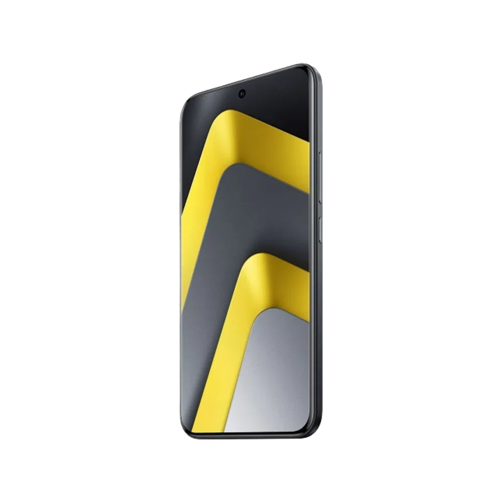 Siyah Poco M8 Pro 5G akıllı telefon, ince çerçeveli ekranı ve yandan görünümüyle öne çıkıyor