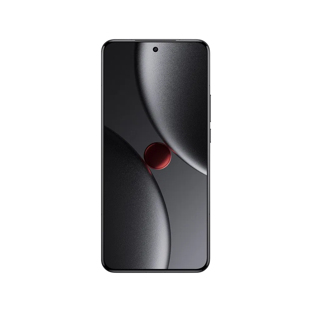 Siyah Xiaomi 15 Ultra akıllı telefonun önden görünümü, ince çerçeveli ekran ve ortada selfie kamera deliği