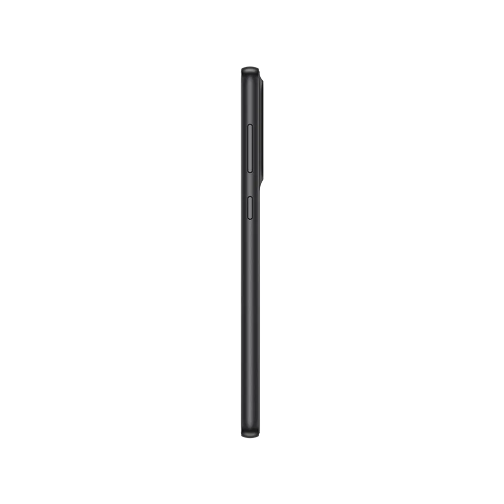 Siyah Samsung Galaxy A33 akıllı telefonun yan profili, güç ve ses tuşları görünüyor