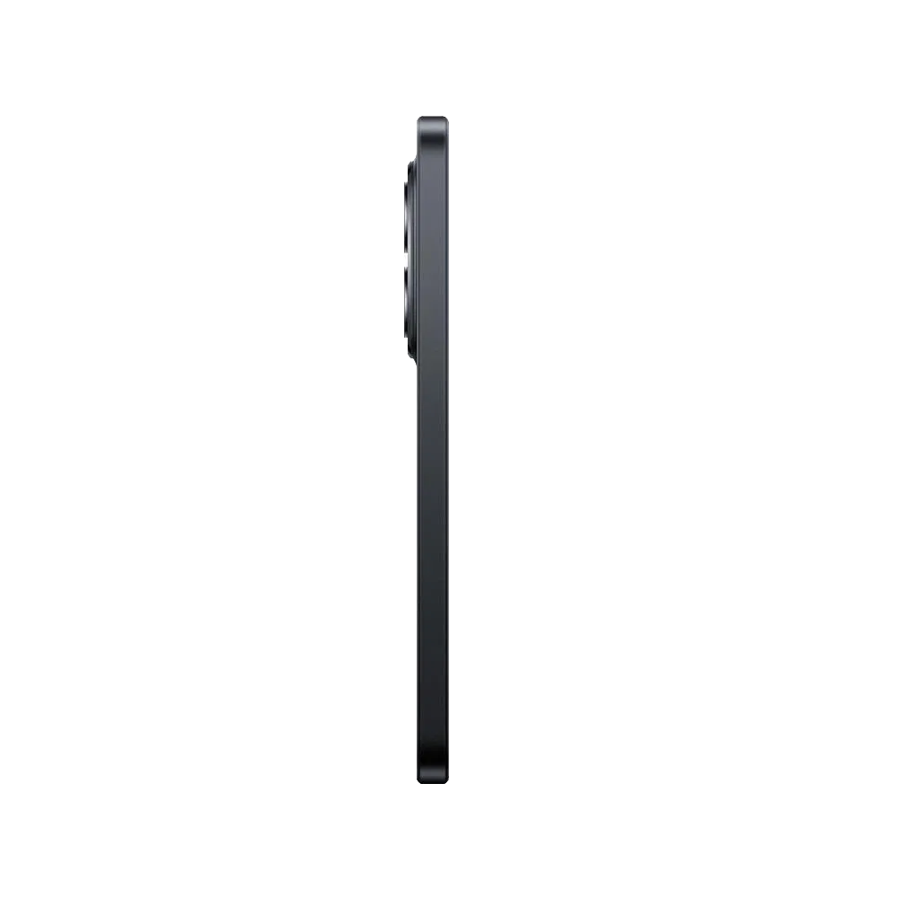 Xiaomi Redmi Note 15 Pro 5G siyah akıllı telefonun yandan görünümü, ince çerçeve ve kamera çıkıntısı