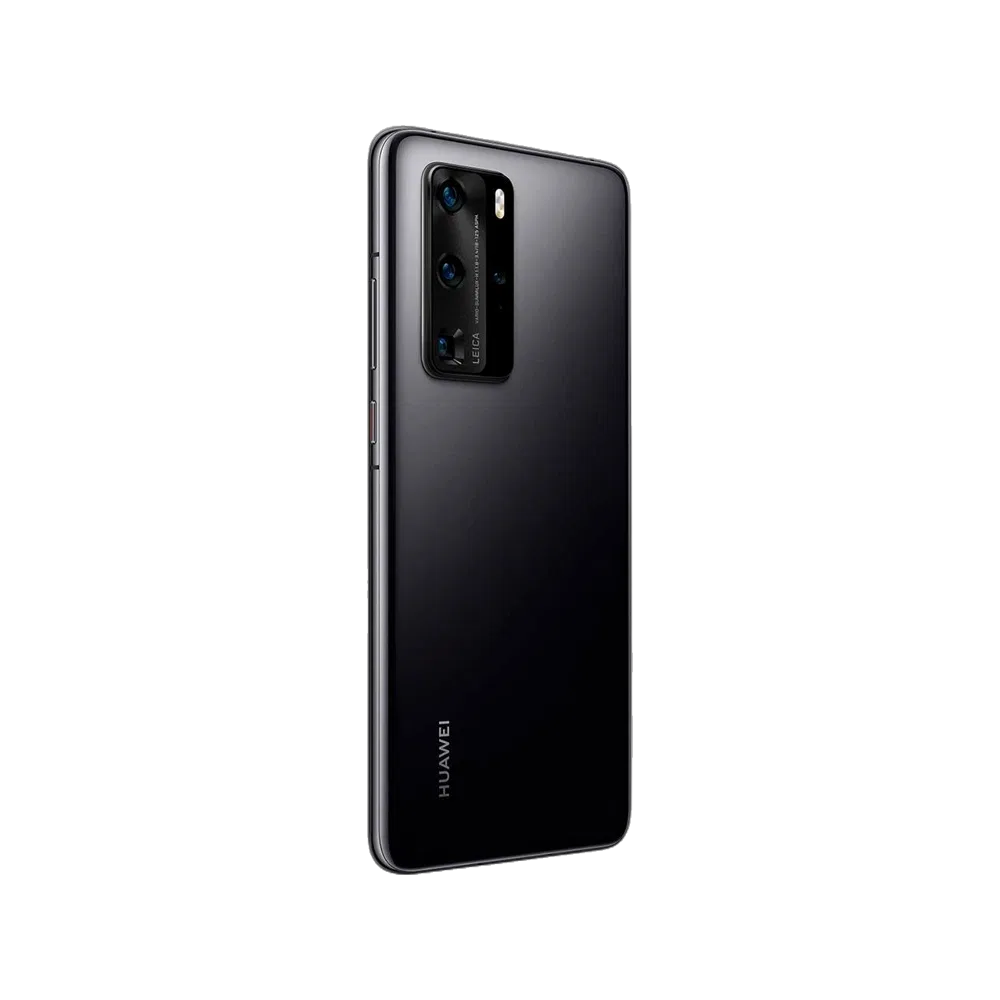 Huawei P40 Pro siyah akıllı telefonun üçlü arka kamerası ve şık tasarımı görülüyor