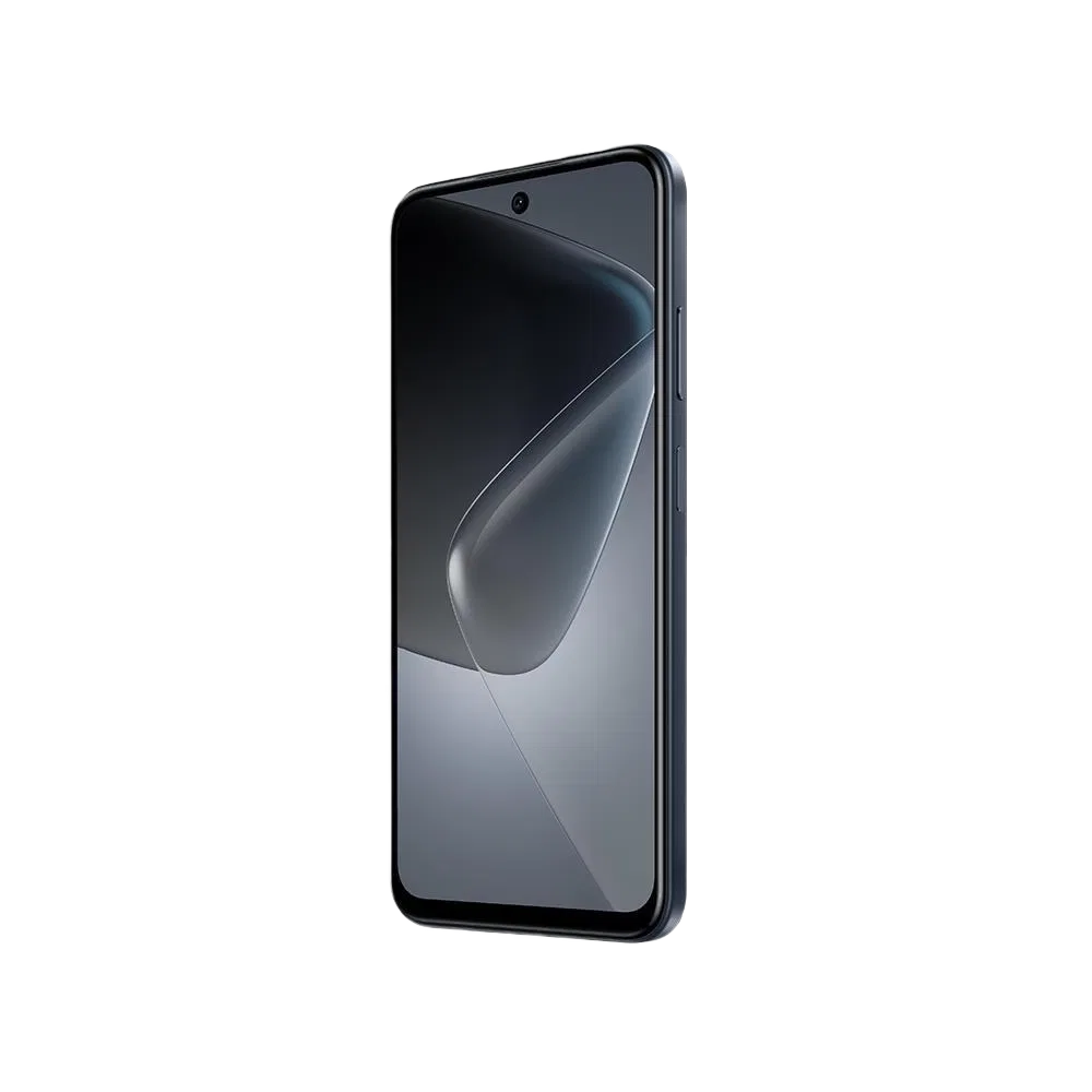 Siyah Infinix Hot 50i akıllı telefon, geniş ekran ve ön kamera deliğiyle önden açılı görünüm