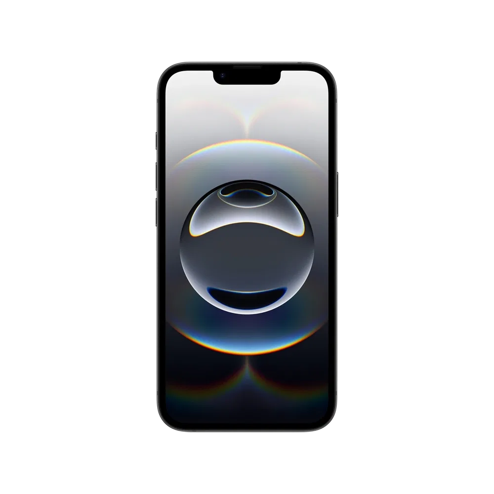 Siyah Apple iPhone 16e akıllı telefon, önden görünüm ve çentikli ekran tasarımıyla ürün çekimi