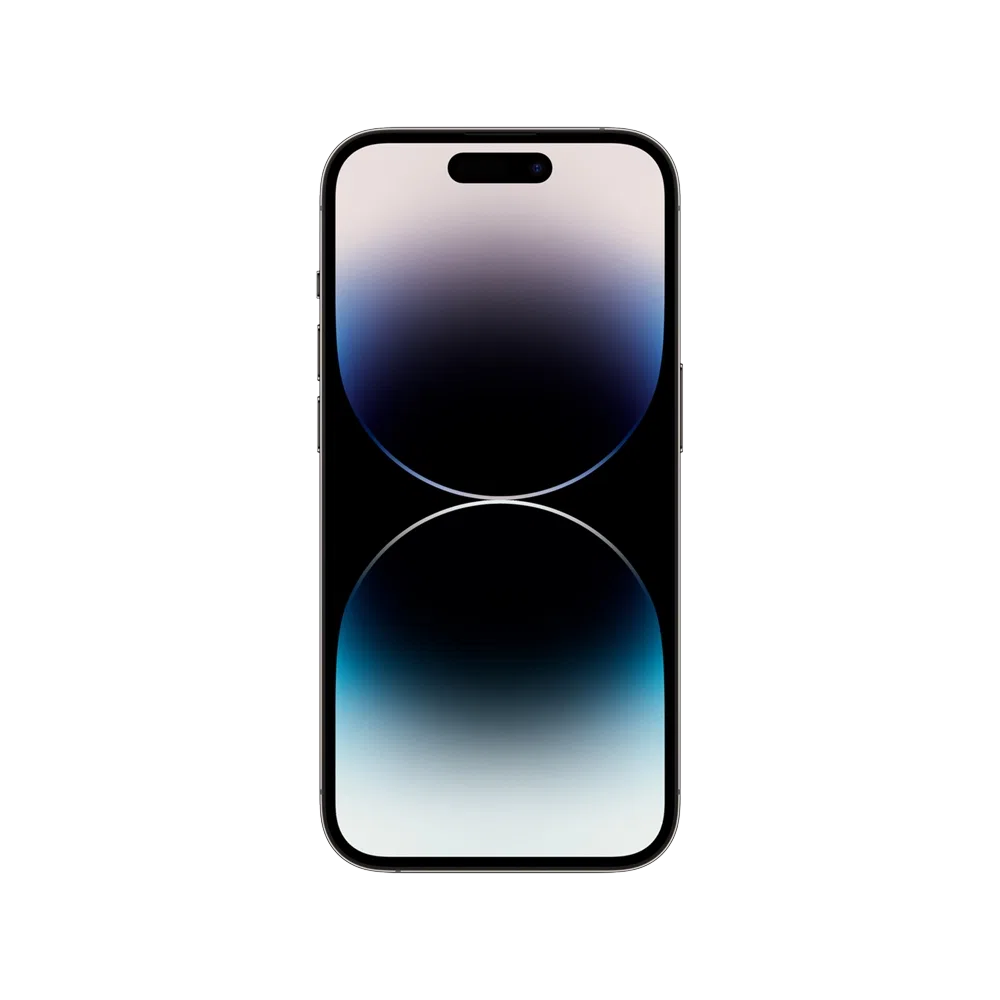 Siyah Apple iPhone 14 Pro akıllı telefon, önden görünüm ve ekran üzerinde dinamik ada tasarımı
