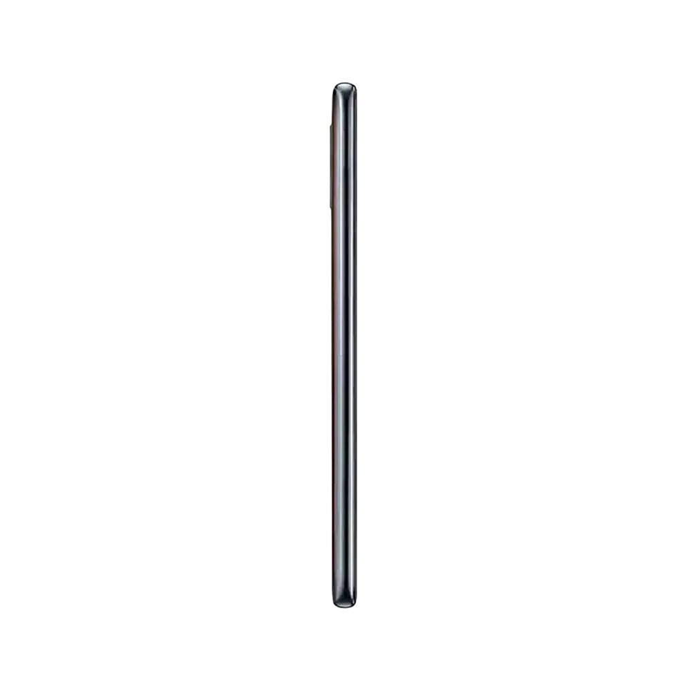 Samsung Galaxy A70 siyah akıllı telefonun yandan görünümü, ince gövde ve metalik çerçeve detayı