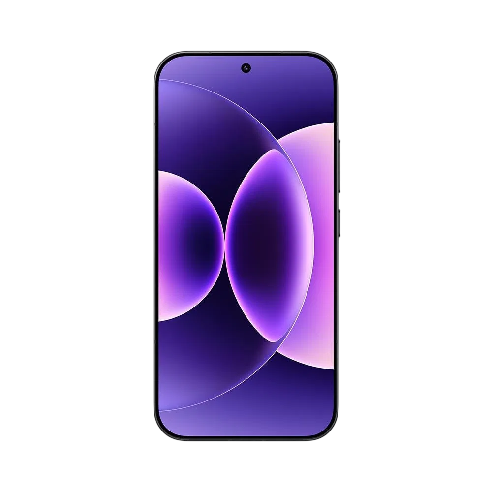 Xiaomi 17 siyah akıllı telefonun önden görünümü, ince çerçeveli ekran ve ortada ön kamera deliği