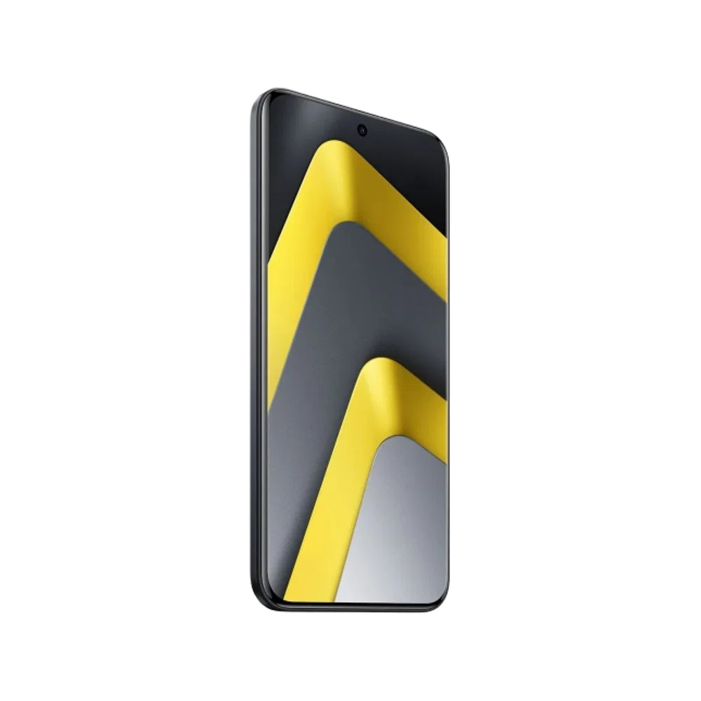 Siyah Poco M8 Pro 5G akıllı telefon, ince çerçeveli ekranı ve ön kamera detayıyla önden görünüm
