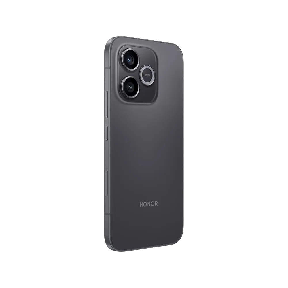 Siyah Honor 600 Lite akıllı telefonun arka yüzü, çift kamera modülü ve ince düz çerçeve tasarımı