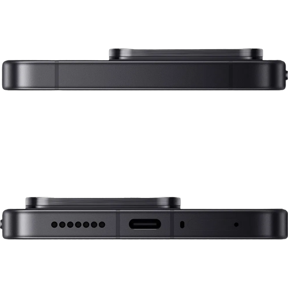 Siyah Xiaomi 17T Pro akıllı telefonun üst ve alt kenar detayları, ince gövde ve USB-C bağlantı noktası