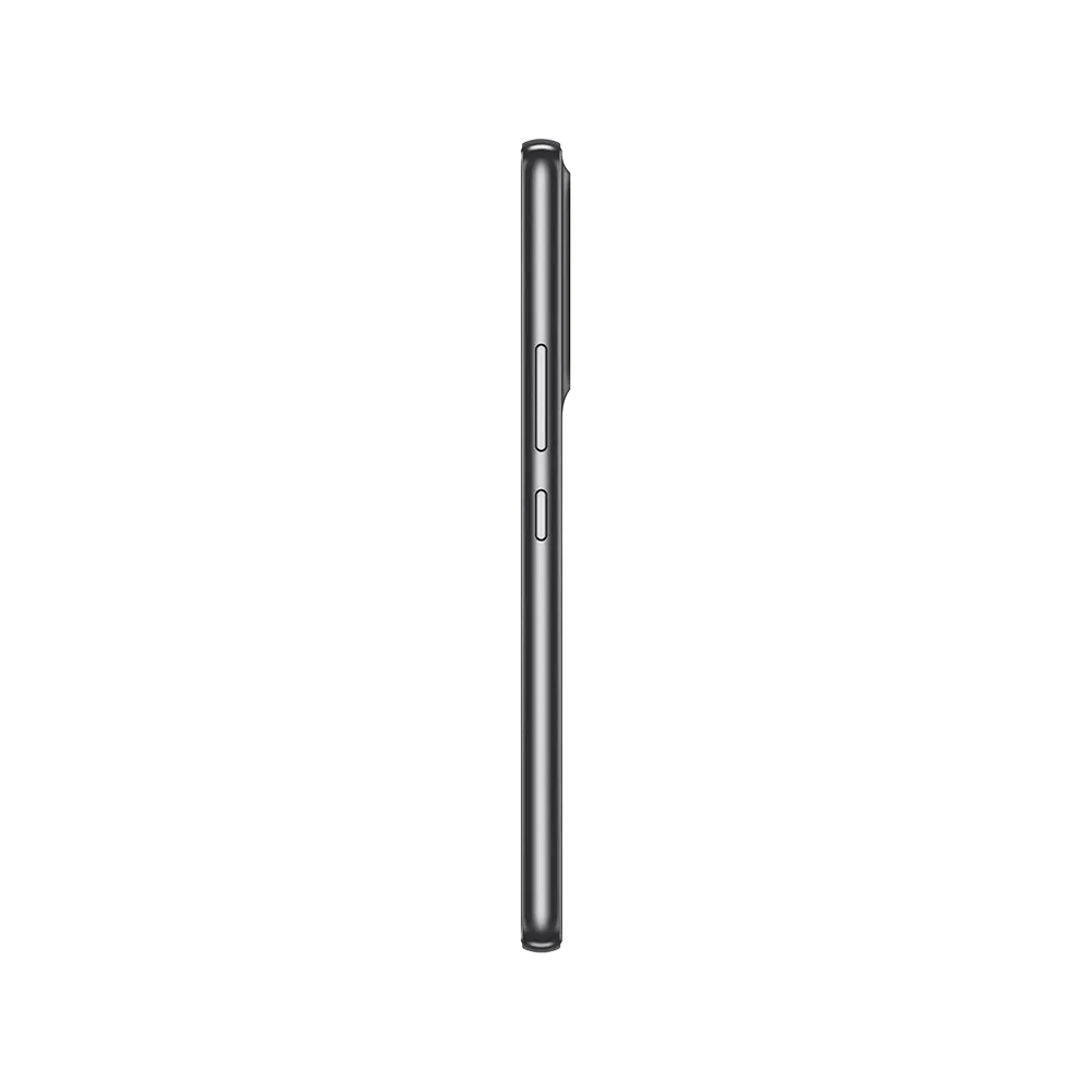 Samsung Galaxy A53 siyah akıllı telefonun yan profili, güç ve ses tuşları detaylı görünüm