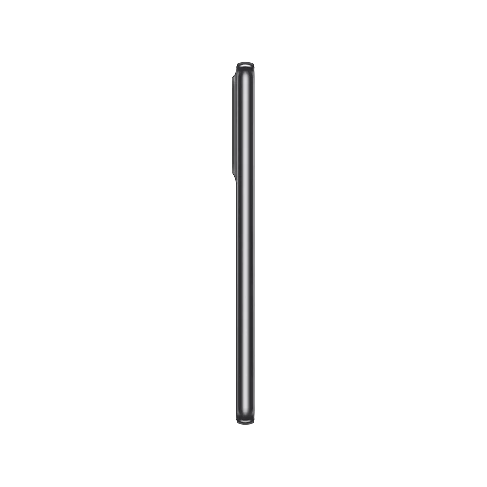 Siyah Samsung Galaxy A53 akıllı telefonun yandan görünümü, ince çerçeveli tasarım detayını gösterir