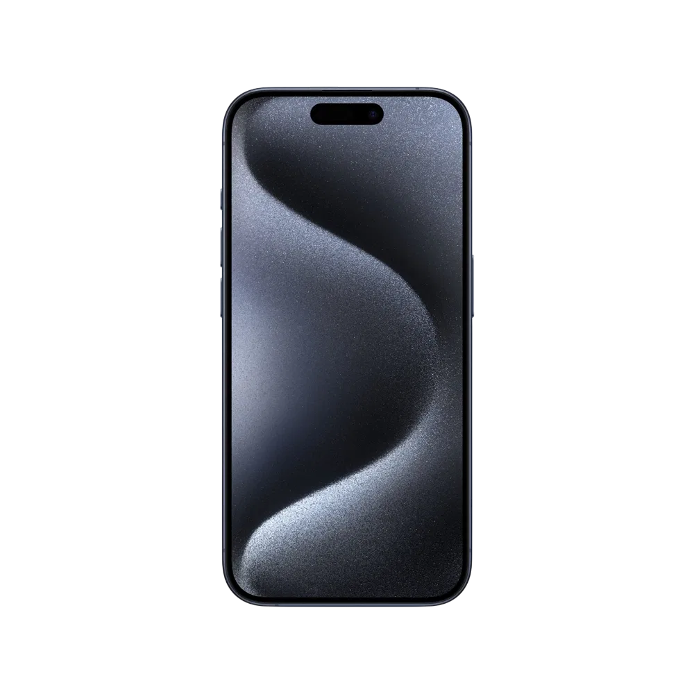 Apple iPhone 15 Pro Max akıllı telefon, Mavi Titanyum renk, önden ekran ve ince çerçeve görünümü