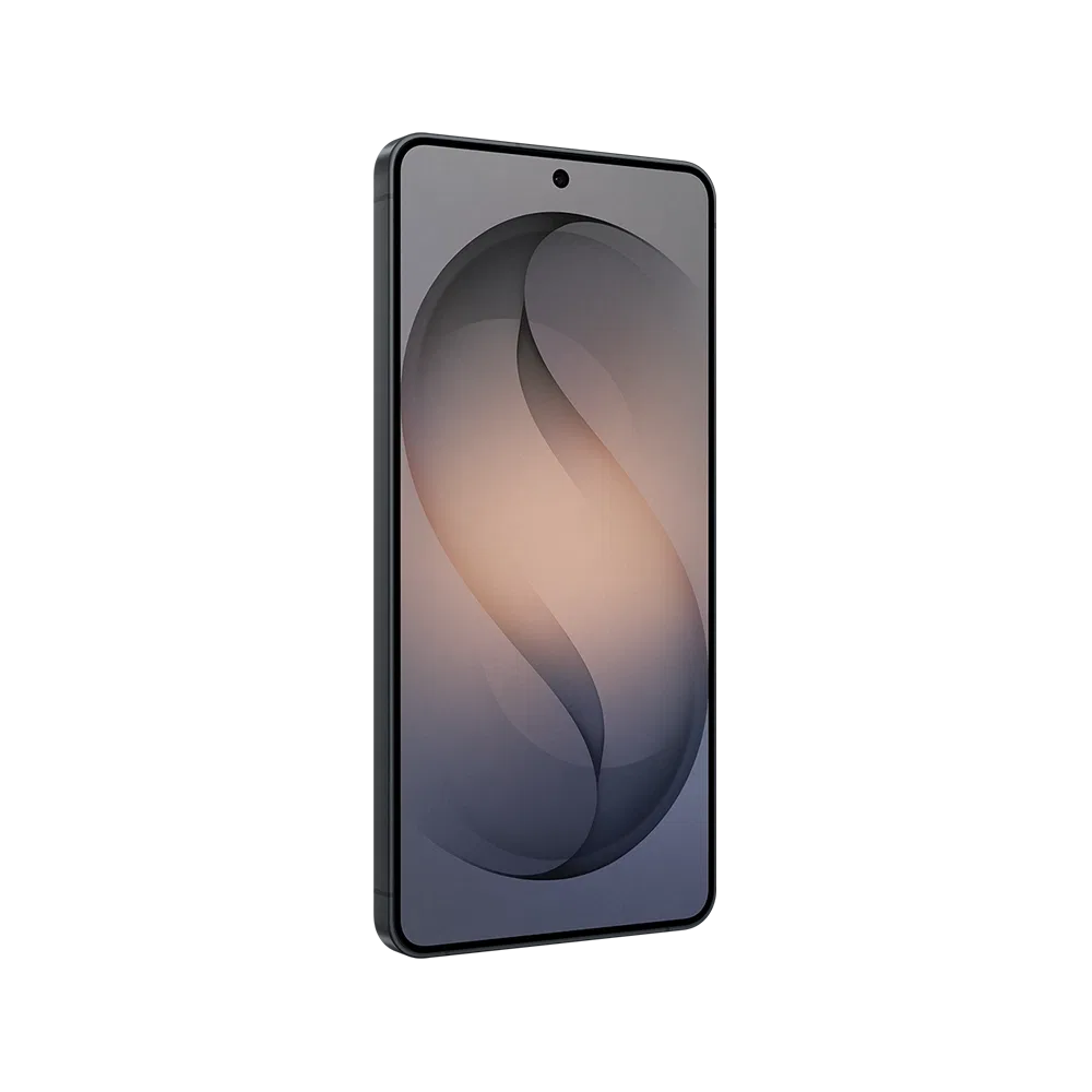 Samsung Galaxy S26 Plus siyah akıllı telefon, ince çerçeveli ekran ve ortada ön kamera deliğiyle önden görünüm