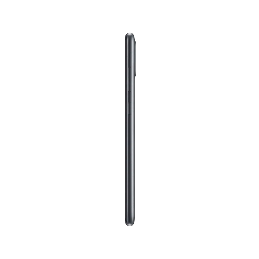 Samsung Galaxy A11 siyah akıllı telefonun yan profilden görünümü, ince gövde ve yan tuş detayları