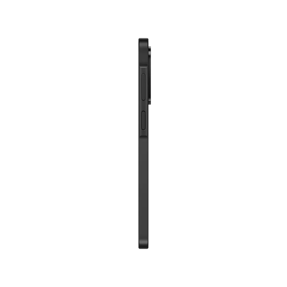 Samsung Galaxy A26 siyah akıllı telefonun yandan görünümü, ince çerçeve ve tuş detaylarıyla