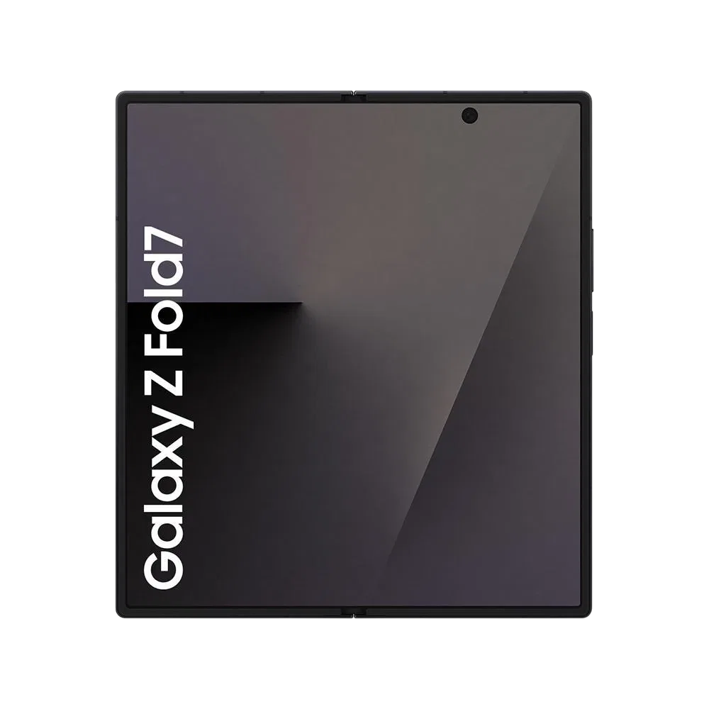 Samsung Galaxy Z Fold7 siyah katlanabilir akıllı telefon, iç ekranı açık ön görünüm, ince çerçeveli tasarım