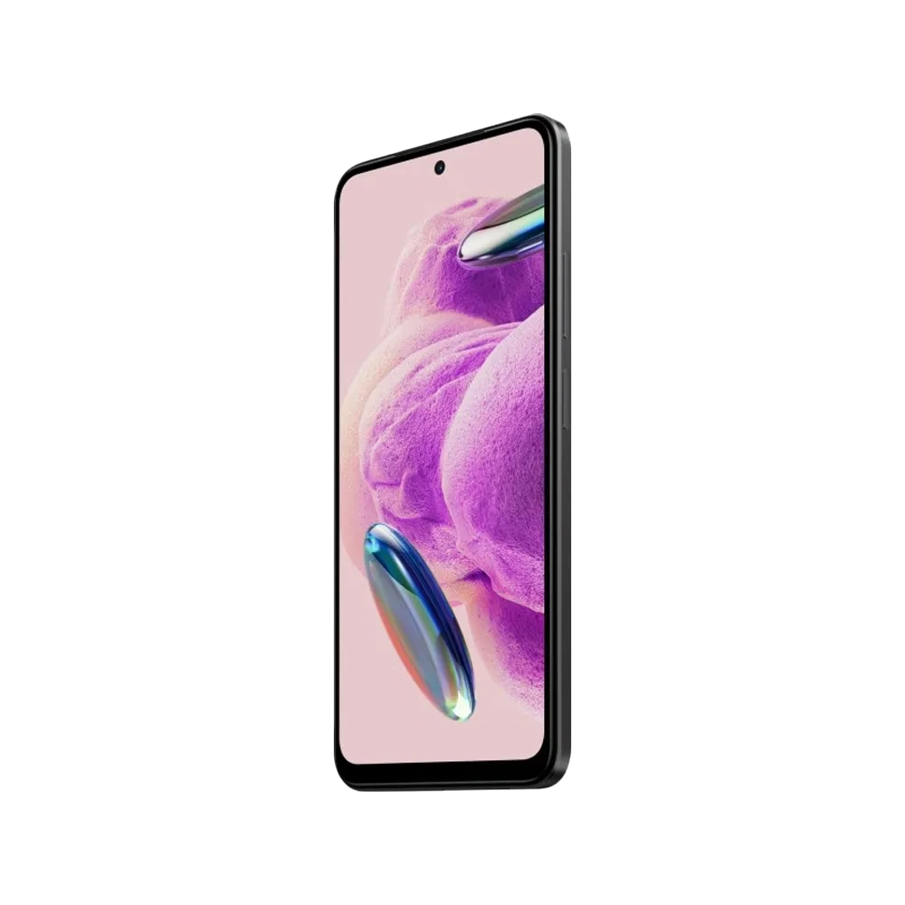 Xiaomi Redmi Note 12S siyah akıllı telefon, delikli ön kamera ve ince çerçeveli ekran tasarımıyla önden görünüm