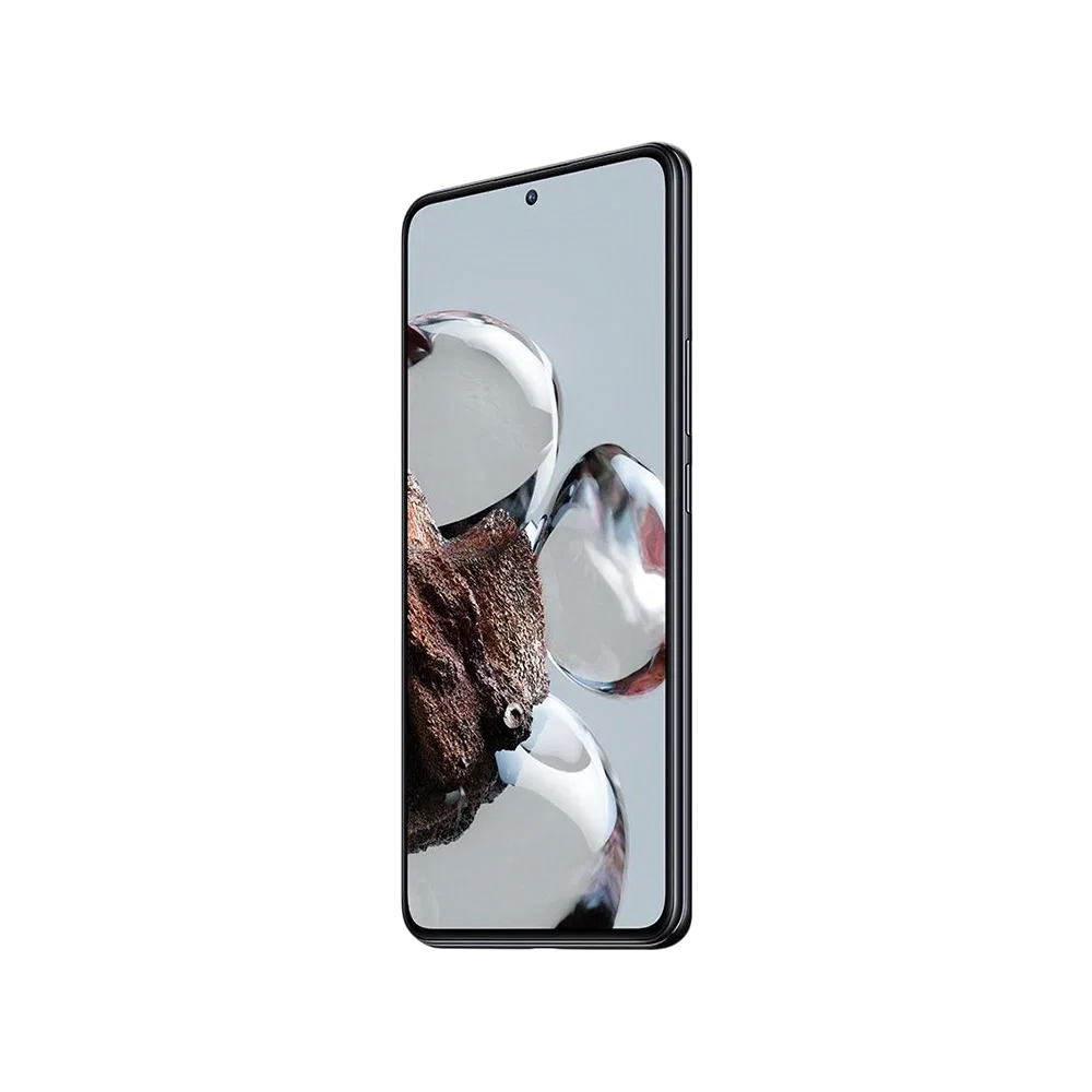 Xiaomi 12T siyah akıllı telefon, önden görünüm; tam ekran tasarım ve üstte delikli ön kamera detaylı