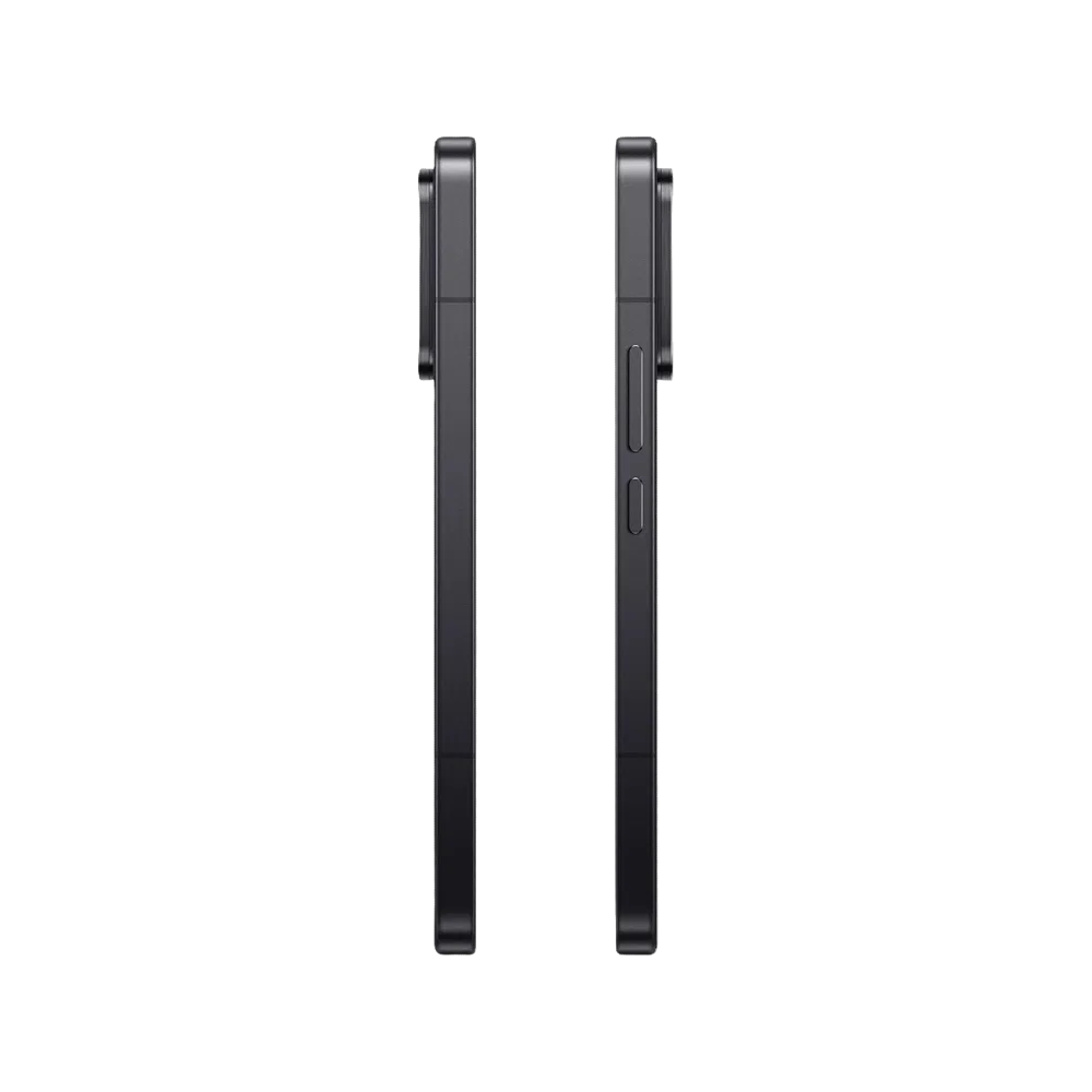 Siyah Xiaomi 17T Pro akıllı telefonun ince yan profili, düz çerçevesi ve yandaki tuş detaylarıyla görünümü