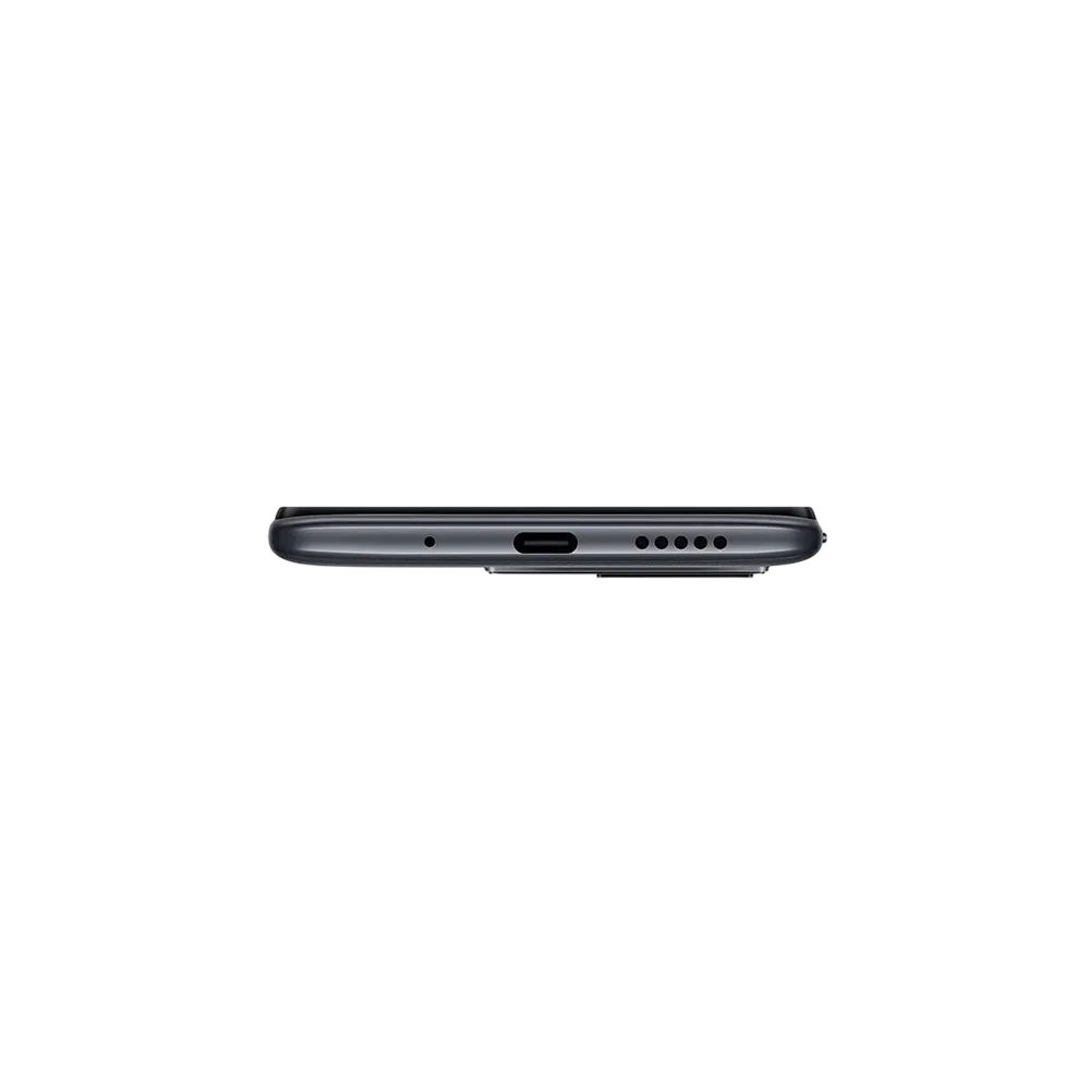 Xiaomi Redmi 10C siyah akıllı telefonun alt kenar görünümü, USB-C şarj girişi ve hoparlör ızgarası