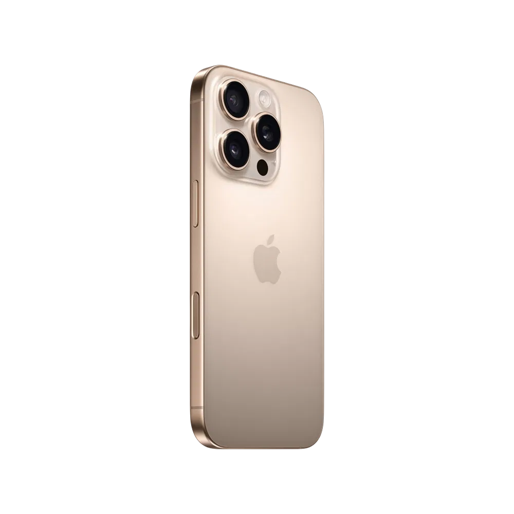 Apple iPhone 16 Pro çöl titanyum akıllı telefon, arka yüz ve üçlü kamera modülü görünümü