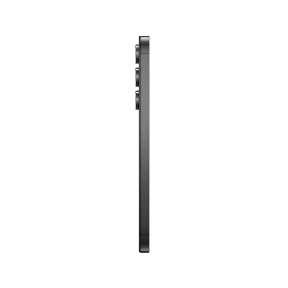 Samsung Galaxy S24 FE siyah akıllı telefonun yandan görünümü, ince çerçeve ve kamera çıkıntısı detaylı