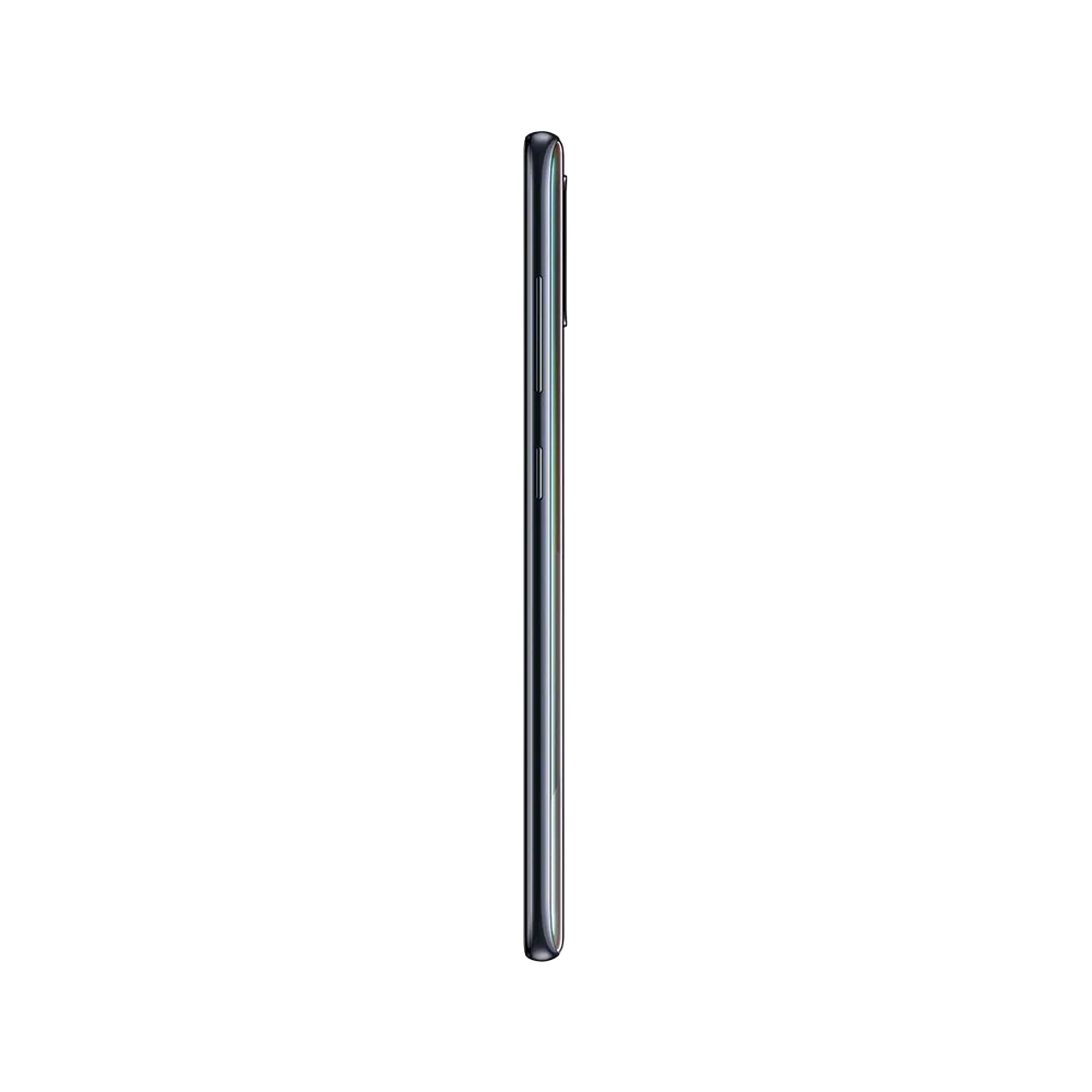 Samsung Galaxy A51 siyah akıllı telefonun yandan görünümü, ince gövde ve yan tuş detaylarıyla