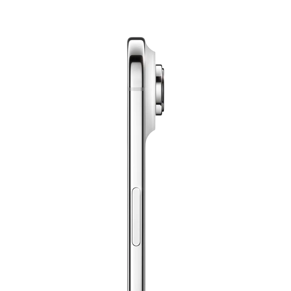 Beyaz Apple iPhone Air akıllı telefonun yandan görünümü, ince gövde ve çıkıntılı arka kamera modülü