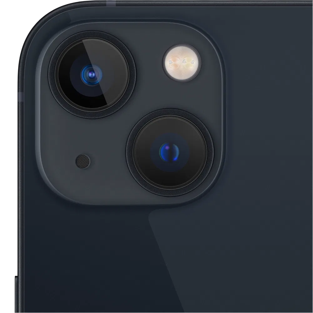 Siyah Apple iPhone 13 Mini akıllı telefonun arka kamera modülüne yakın plan görünüm