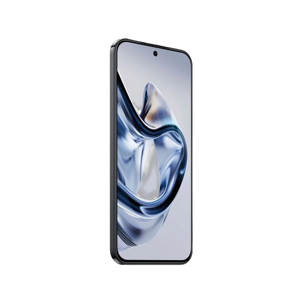 Siyah ZTE Air akıllı telefon, ince çerçeveli ekranı ve ortalanmış ön kamerasıyla önden görünüm