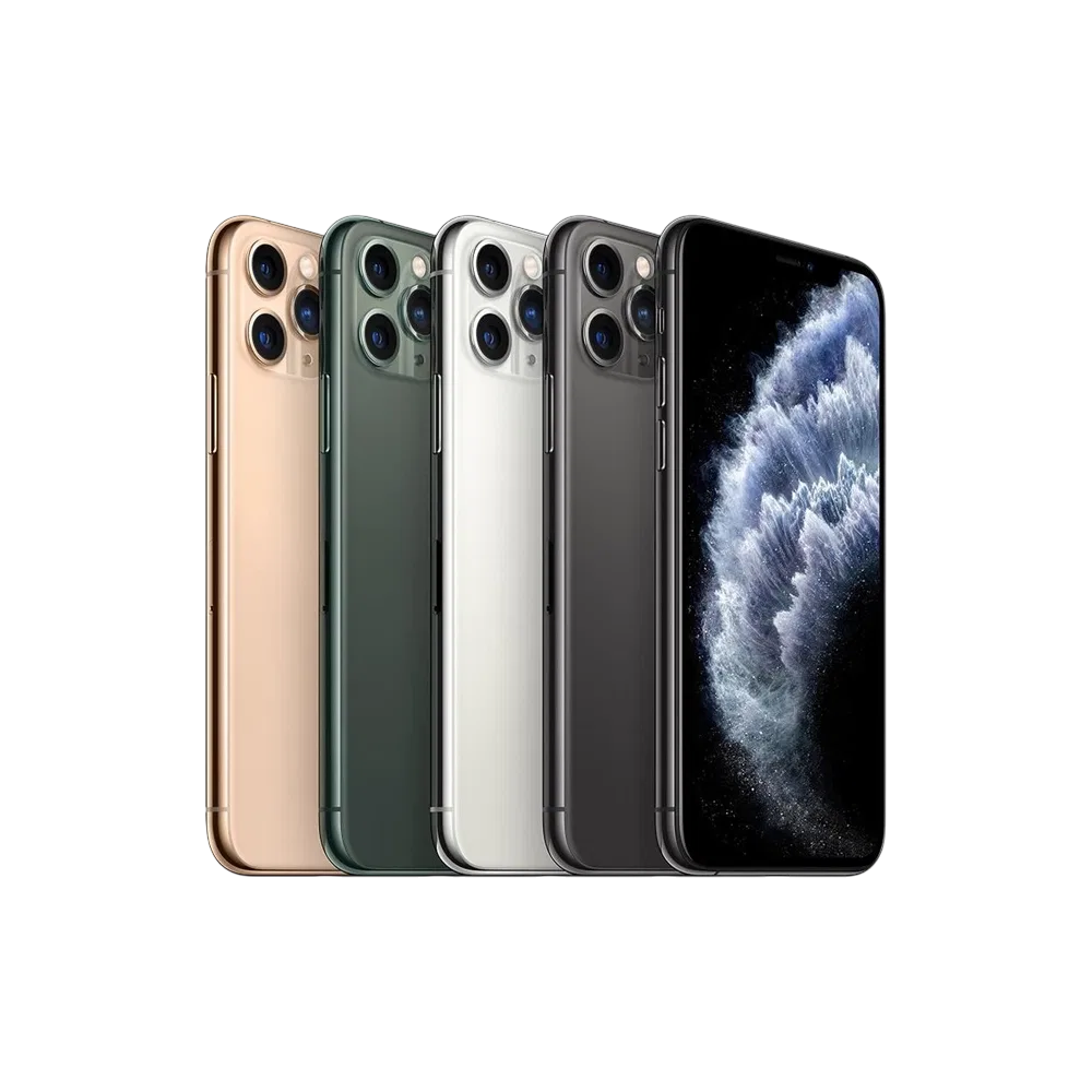 Siyah Apple iPhone 11 Pro akıllı telefon, üçlü arka kamera ve tam ekran tasarımıyla önden görünüm
